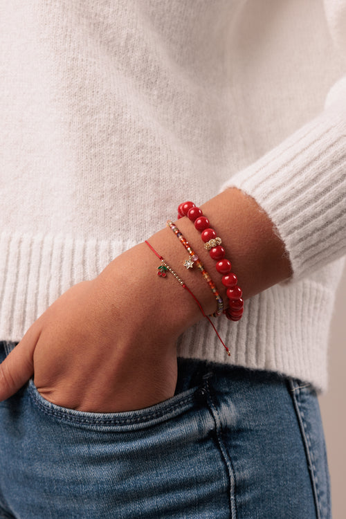 Gold & Enamel Mini Cherry Cord Bracelet