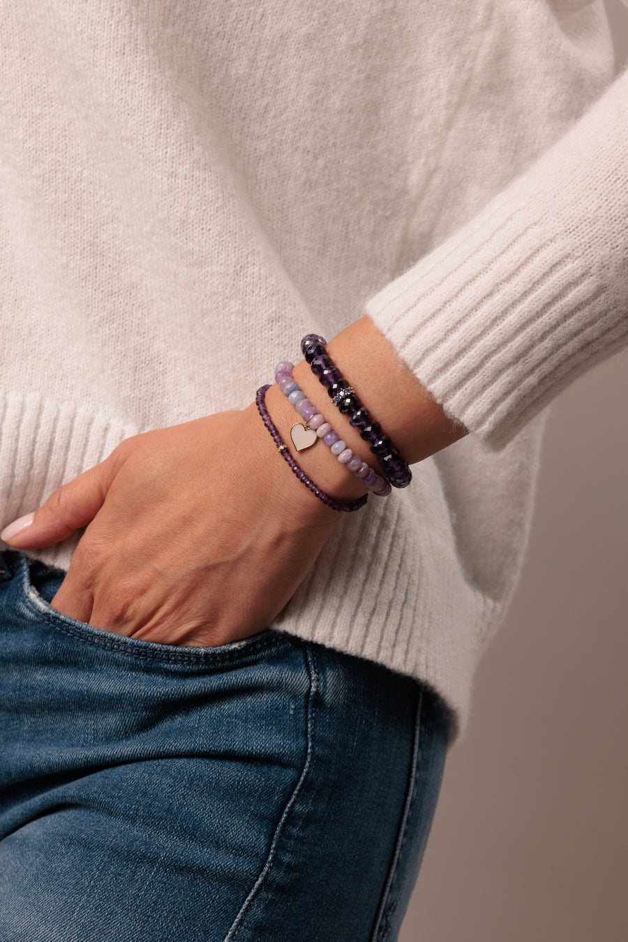 Gold & Diamond Rondelle on Amethyst - Sydney Evan Fine Jewelry