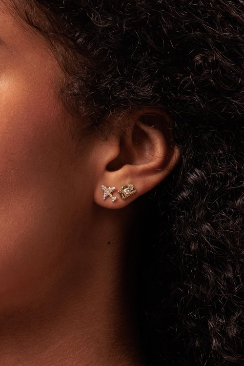 Gold & Diamond Airplane Stud