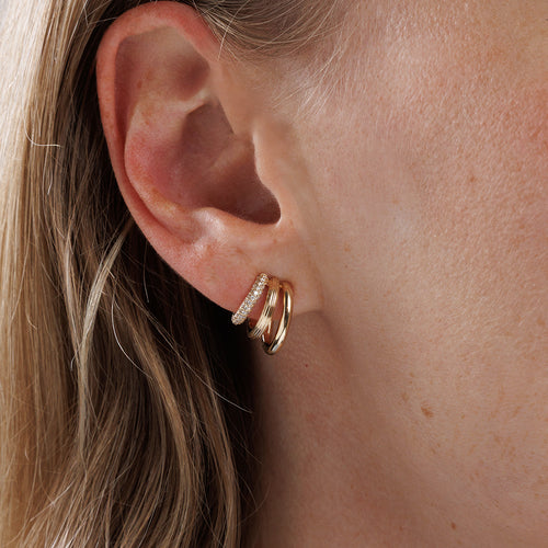 Gold & Diamond Tri Hoop Earrings