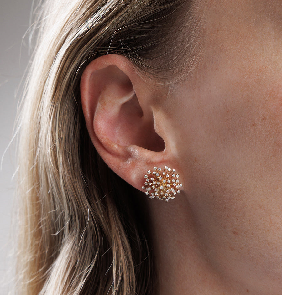 Gold & Diamond Large Big Stone Burst Flower Earrings - Sydney Evan Fine Jewelry
