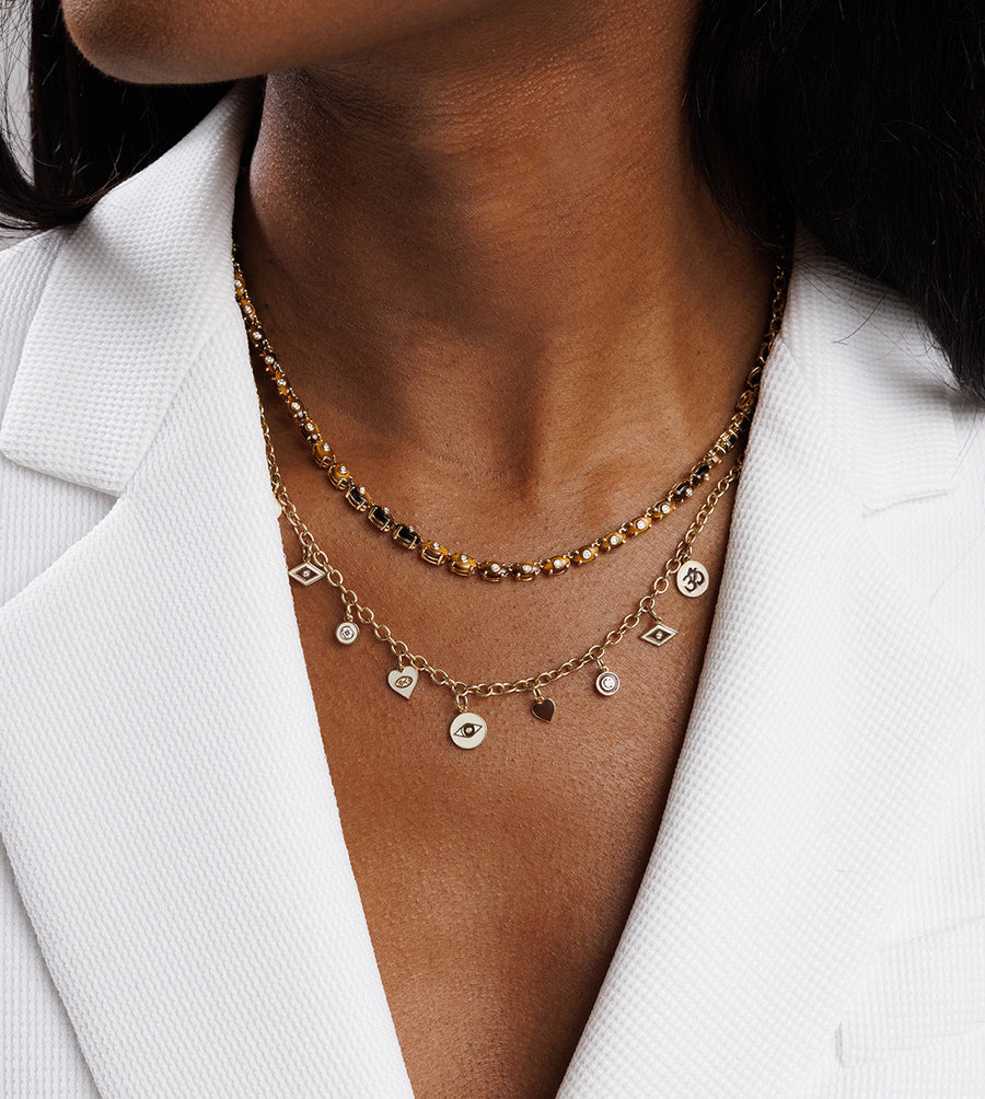 Gold & Diamond Coco and Cream Enamel Multi Charm Necklace - Sydney Evan Fine Jewelry