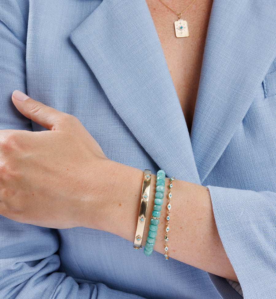 Gold & Diamond Baguette and Round Bezel Square Rondelle on Amazonite - Sydney Evan Fine Jewelry