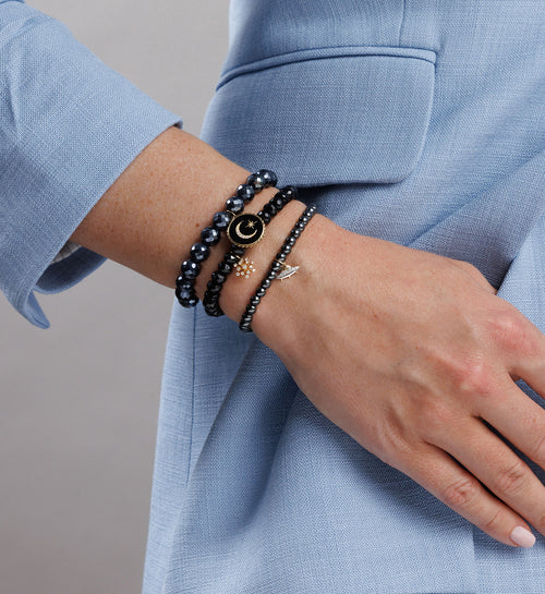 Gold & Diamond Small Burst Flower on Black Spinel