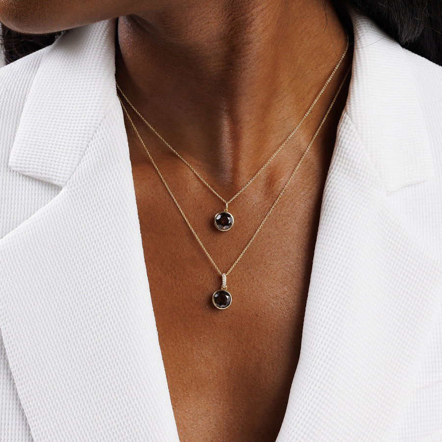 Gold & Smokey Topaz Icon Solitaire with Diamond Bail Charm - Sydney Evan Fine Jewelry