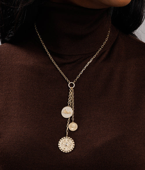 Gold & Diamond Multi Coin Lariat Necklace