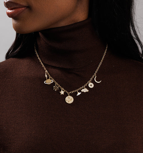 Gold & Diamond Celestial Multi Charm Necklace