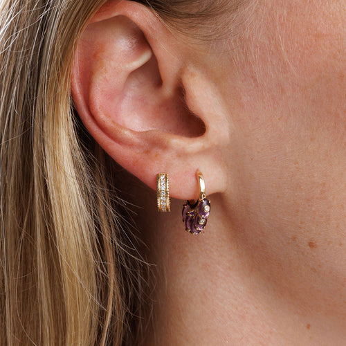 Gold & Diamond Tiny Carved Stone Fringe Huggie