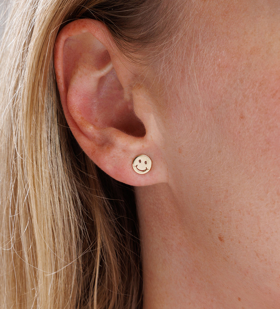 Pure Gold Tiny Happy Face Stud - Sydney Evan Fine Jewelry