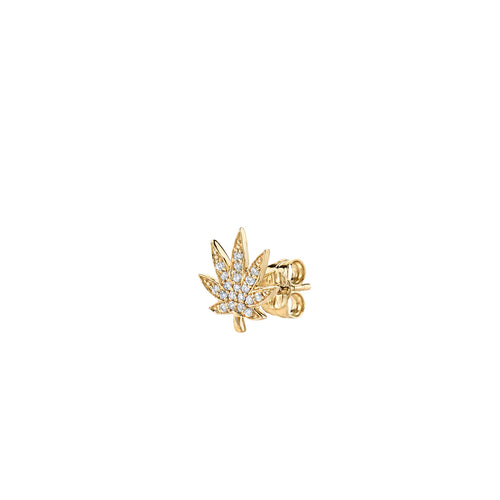 Men's Collection Gold & Diamond Small Pot Leaf Stud