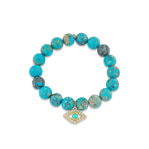 Gold & Diamond Extra Large Bezel Protective Eye on Turquoise