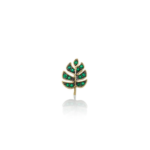 Gold & Emerald Tiny Monstera Leaf Stud