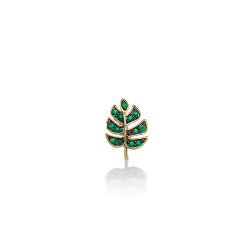 Gold & Emerald Tiny Monstera Leaf Stud