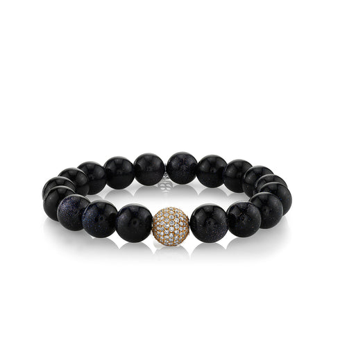 Gold & Diamond 10mm Pave Ball on Blue Goldstone