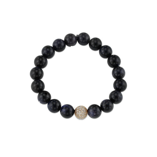 Gold & Diamond 10mm Pave Ball on Blue Goldstone