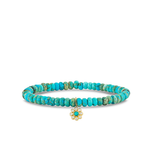Gold & Diamond Bezel Set Flower on Turquoise