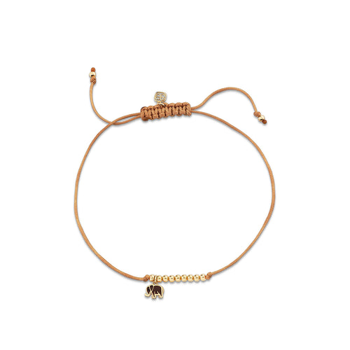 Gold & Brown Enamel Mini Elephant Cord Bracelet