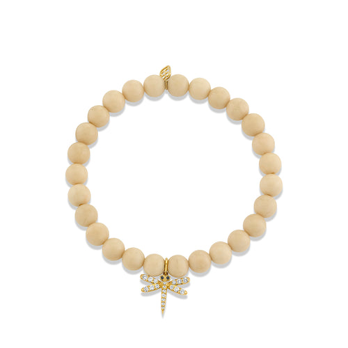 Gold & Diamond Dragonfly on White Coral