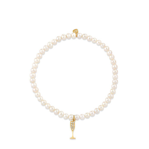 Gold & Diamond Small Champagne Glass on Pearls