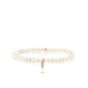 Gold & Diamond Small Champagne Glass on Pearls