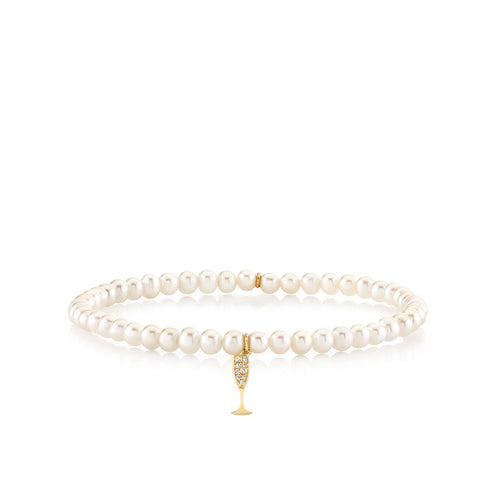 Gold & Diamond Small Champagne Glass on Pearls