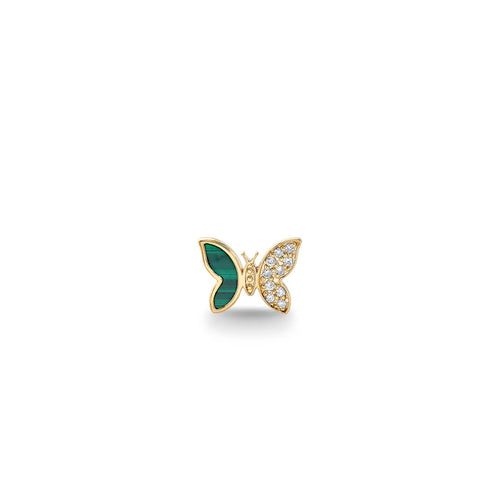 Gold & Diamond Tiny Butterfly Malachite Stud