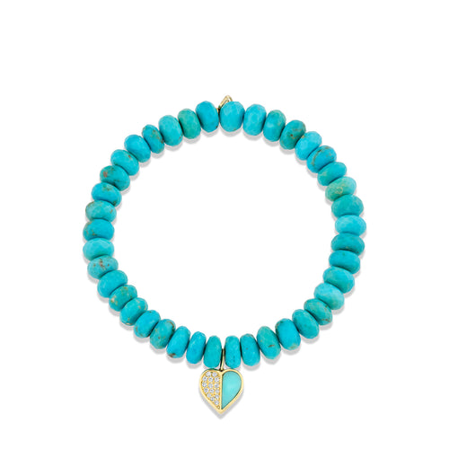 Gold & Diamond Mini Pave Heart with Stone Inlay on Turquoise