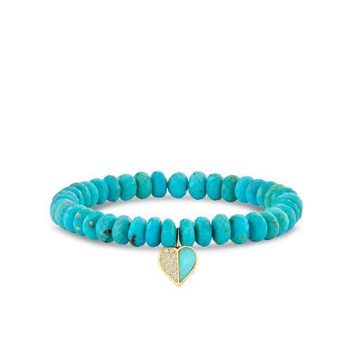 Gold & Diamond Mini Pave Heart with Stone Inlay on Turquoise