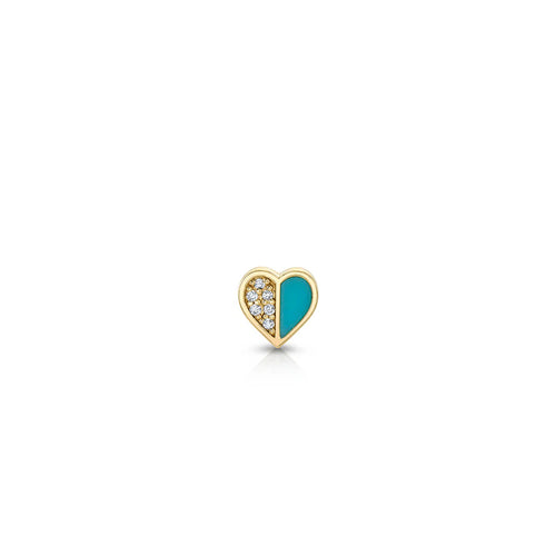 Gold & Diamond Heart With Stone Inlay Stud