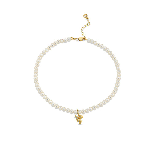 Gold & Diamond Shell Cluster Fresh Water Pearls Anklet