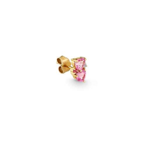 Gold, Diamond & Pink Sapphire Heart Cocktail Stud