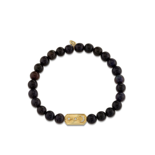 Gold & Diamond Marquise Eye Starburst Bar on Black Opal