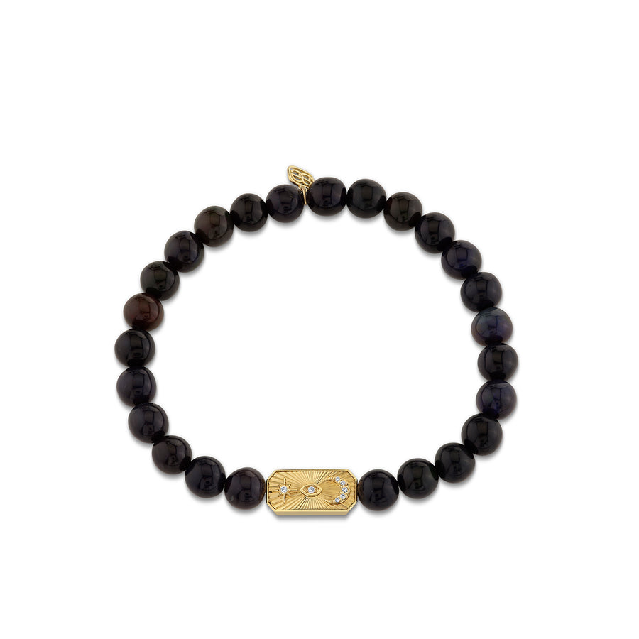 Gold & Diamond Marquise Eye Starburst Bar on Black Opal - Sydney Evan Fine Jewelry