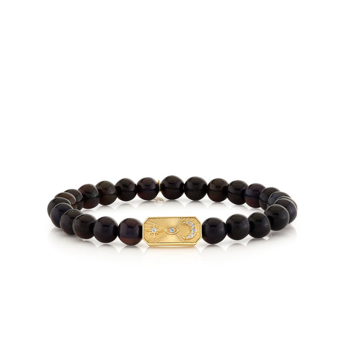 Gold & Diamond Marquise Eye Starburst Bar on Black Opal