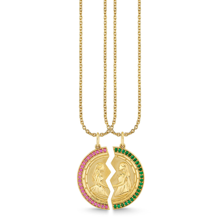 Gold, Pink Sapphire & Emerald Wicked Mizpah Coin Necklace Set - Sydney Evan Fine Jewelry