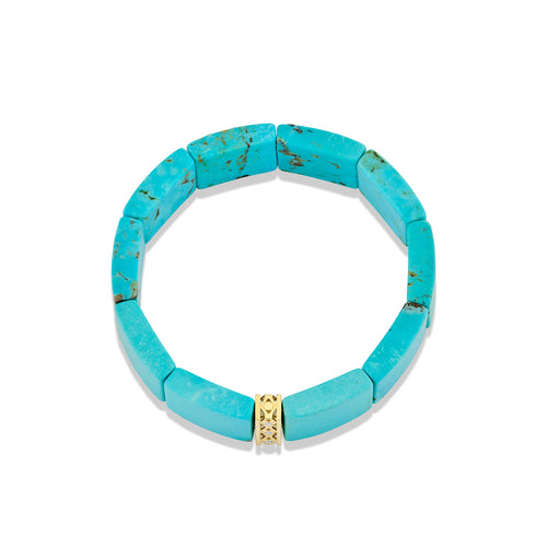 Gold & Diamond Turquoise Bezel Fishnet Spacer