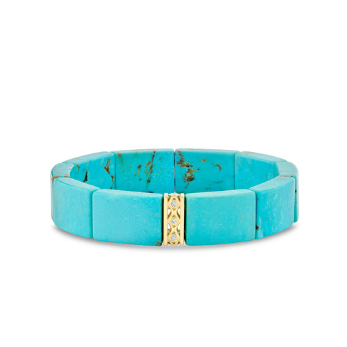 Gold & Diamond Turquoise Bezel Fishnet Spacer