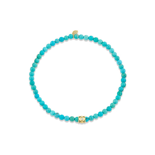 Gold & Diamond 4mm Bezel Fishnet Rondelle on Turquoise