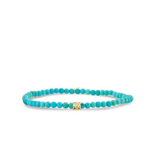 Gold & Diamond 4mm Bezel Fishnet Rondelle on Turquoise