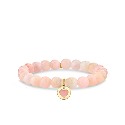 Gold & Diamond Mother of Pearl Stone Inlay Icon Heart on Morganite