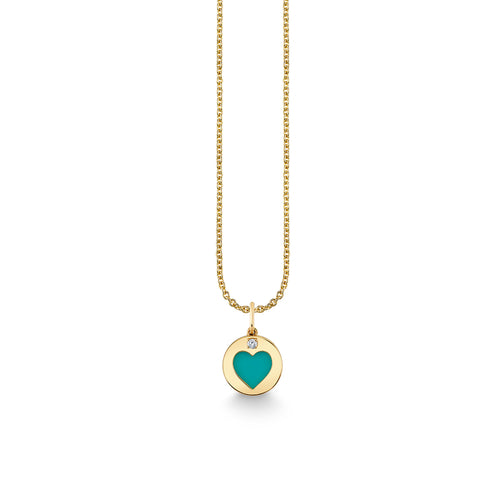 Gold & Diamond Turquoise Heart Stone Inlay Icon Charm