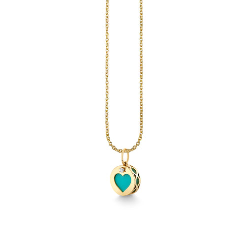 Gold & Diamond Turquoise Heart Stone Inlay Icon Charm