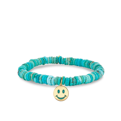 Gold & Turquoise Stone Inlay Icon Happy Face on Turquoise