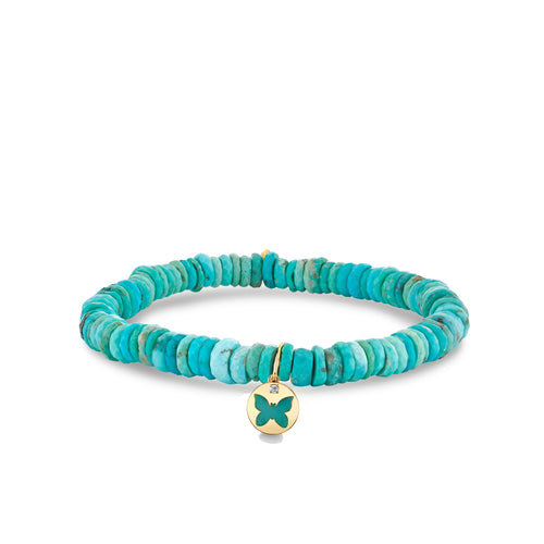 Gold & Diamond Turquoise Stone Inlay Icon Butterfly on Turquoise
