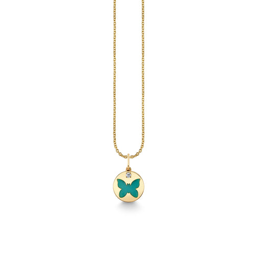 Gold & Diamond Turquoise Butterfly Inlay Charm