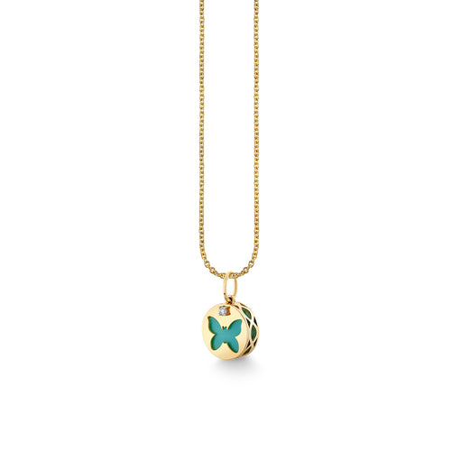 Gold & Diamond Turquoise Butterfly Inlay Charm