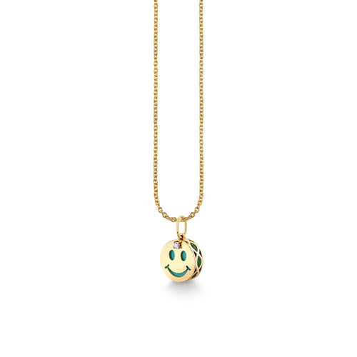 Gold & Diamond Turquoise Happy Face Stone Inlay Icon Charm