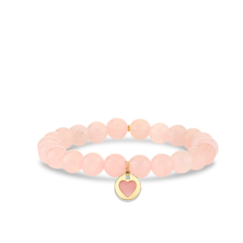 Gold & Diamond Mother of Pearl Stone Inlay Icon Heart on Rose Quartz