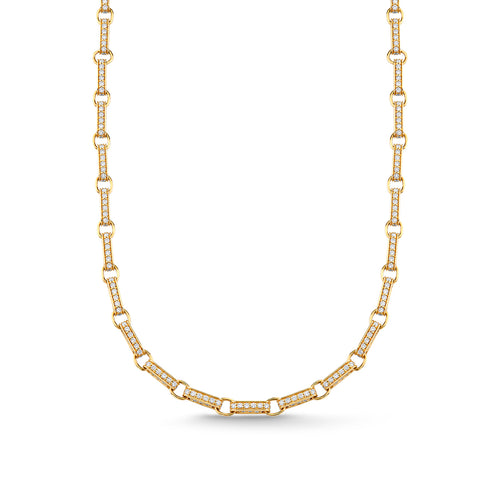 Gold & Diamond Medium Round Rectangle Link Necklace