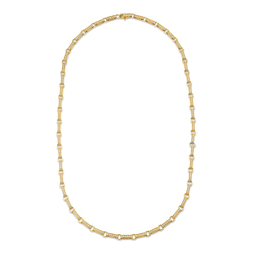 Gold & Diamond Medium Round Rectangle Link Necklace
